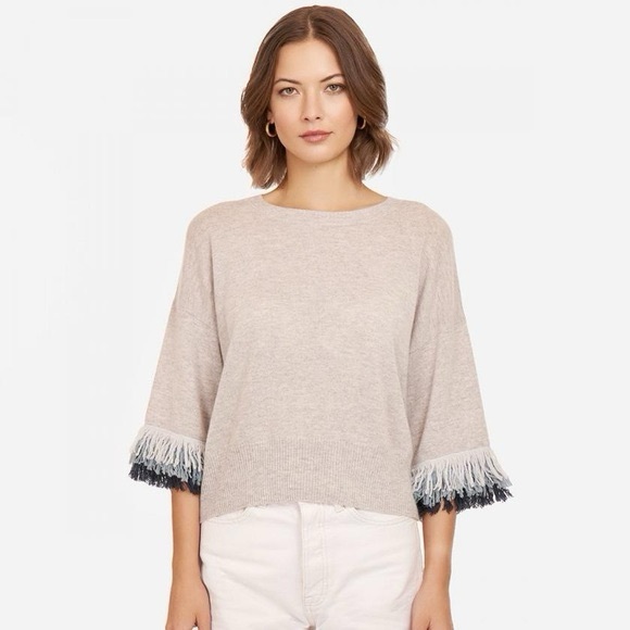 Autumn Cashmere Tri Color Fringe Crew, 3/4 quarter sleeves, XS - Picture 1 of 10